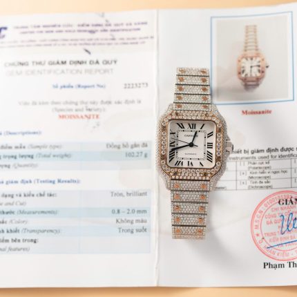 Cartier Santos Replica Watch With Full Diamond Moissanite Hong Kong 35mm