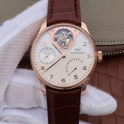 Replica IWC AZ Portuguese Tourbillon IW5042 RG White Dial Leather Strap