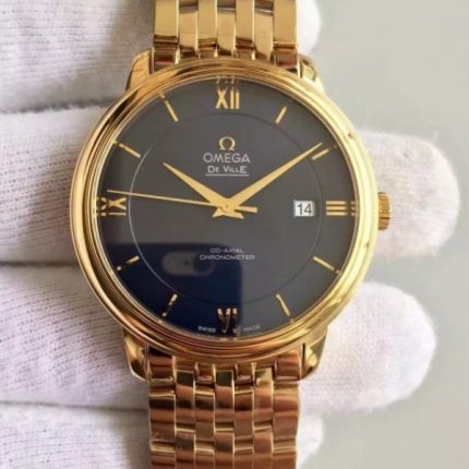 Replica Omega MK De Ville 39.5mm Blue Dial YG Case SS Bracelet A2824