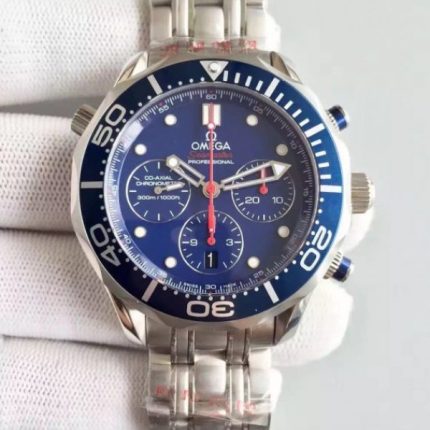 Replica Omega Seamaster 300m Diver Blue Dial Blue Bezel SS Bracelet A7753