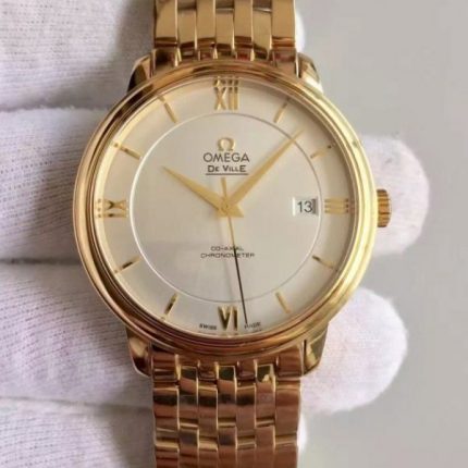 Replica Omega MK De Ville 39.5mm White Dial YG Case SS Bracelet A2824