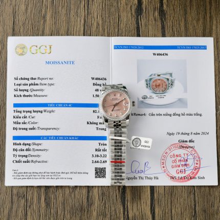 Rolex DateJust Replica Watch Womens Pink Dial Custom Moissanite Diamonds 31mm
