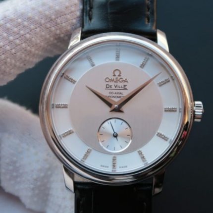 Replica Omega MKF De Ville 39mm Co-Axial White Dial Diamonds Markers Leather A2202