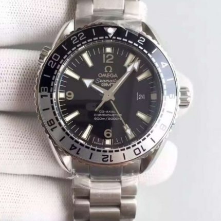 Replica Omega Planet Ocean 600M GMT Black/Silver Bezel Black Dial SS Bracelet A8906