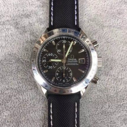 Replica Omega Speedmaster 3210 Black Dial Black Nylon Strap Back through A7750