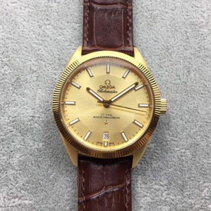 Replica Omega Globemaster Master Chronometer YG Dial/Case Brown Leather Strap A8913