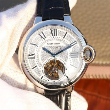 Replica Cartier Ballon Bleu de Cartier Tourbillon SS Leather Strap Diamonds Dial