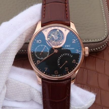 Replica IWC AZ Portuguese Tourbillon IW5042 RG Black Dial Leather Strap