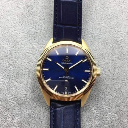 Replica Omega Globemaster Master Chronometer YG Case Blue Dial Leather Strap A8900