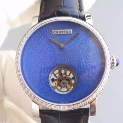 Replica Cartier Rotonde De Cartier Tourbillon Diamonds Bezel Blue Dial