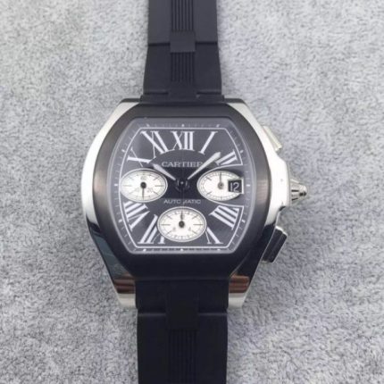 Replica Cartier Roadster SS Black Dial Black Rubber Strap A7750