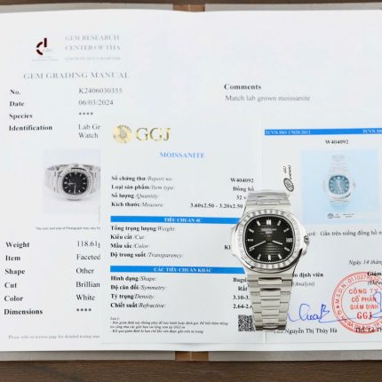 Patek Philippe Nautilus 5723 Gray Dial Imitation Watches Diamonds Moissanite Baguette Custom 40mm