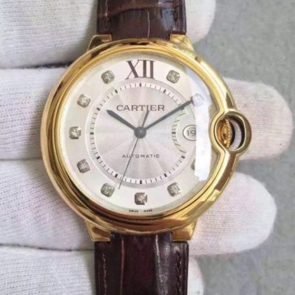 Replica Cartier JF Ballon Bleu 42mm YG White Dial Leather Strap MIYOTA9015