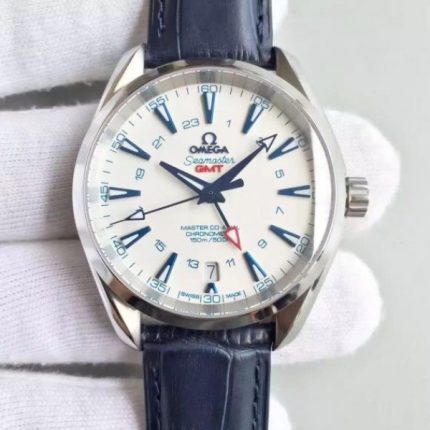 Replica Omega Seamaster CO-AXIAL 150M GoodPlanet SS GMT White Dial Leather A8605