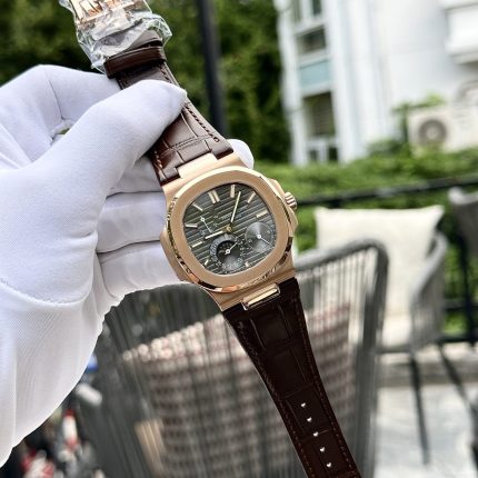 Patek Philippe Nautilus 5712 Rose Gold Replica Watch Leather Strap Factory GR 40mm