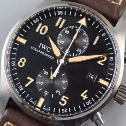 Replica IWC V6 Pilot Chrono IW387808 SS Black Dial A7750