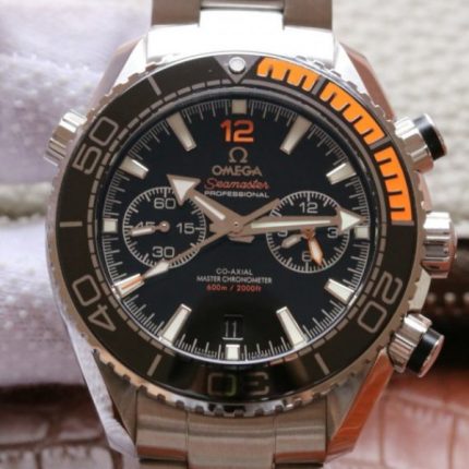Replica Omega OMF Planet Ocean Master Chronometer Black/Orange Bezel Black Dial SS Bracelet A9900