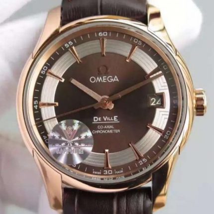 Replica Omega V6F De Ville Hour Vision Co-Axial 41mm RG Brown Dial Brown Leather Strap A8500