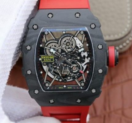 Replica Richard Mille RM035-02 Rafael Nadal FC Titanium Case KVF Skeleton Dial Red Rubber Strap MIYOTA8215