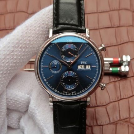 Replica IWC Portofino Chrono IW391019 Blue Dial Leather Strap