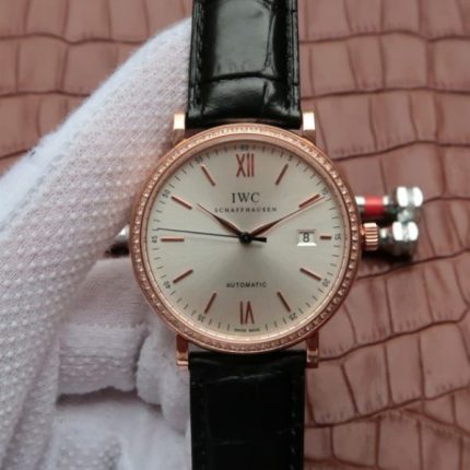 Replica IWC MK Portofino IW356515 RG Silver Dial Diamonds Bezel