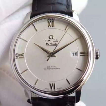 Replica Omega MKF De Ville 39.5mm SS White Dial Black Leather Strap A8500