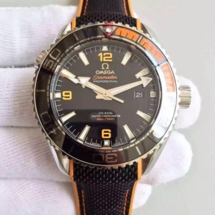 Replica Omega OMF Planet Ocean 42mm Black/Orange Bezel Black Dial Nylon Strap A8900