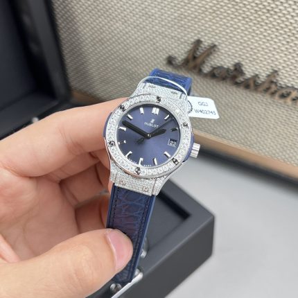 Hublot Replica Watch Classic Fussion Custom Blue Dial Moissanite Diamonds 33mm