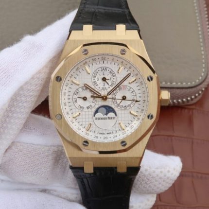 Replica Audemars Piguet JF Royal Oak 41mm 26574 YG White Dial Leather Strap A5134