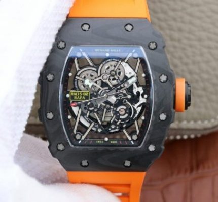 Replica Richard Mille RM035-02 Rafael Nadal FC Titanium Case KVF Skeleton Dial Orange Rubber Strap MIYOTA8215
