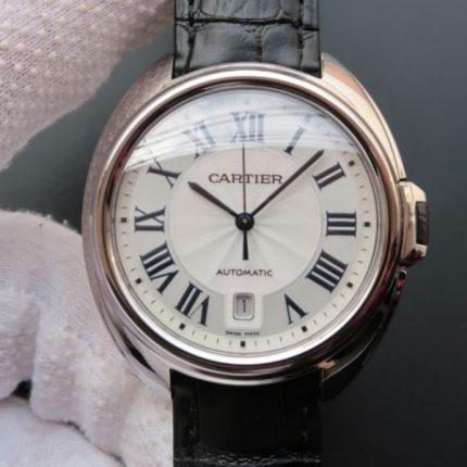Replica Cartier Cle de Cartier SS White Textured Dial Leather Strap MIYOTA9015