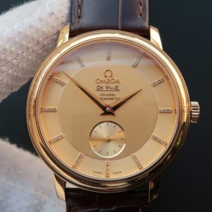 Replica Omega MKF De Ville 39mm RG Co-Axial Yellow Dial Brown Leather A2202