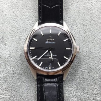 Replica Omega Globemaster Master Chronometer Black Dial Leather Strap