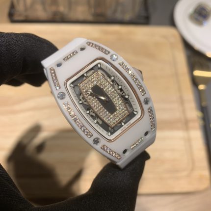 Elegant Swiss Richard Mille RM 07-01 Replica White Ceramic & Rose Gold Diamond Dial Watch ?C Luxury Style For Women