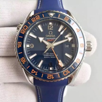 Replica Omega Planet Ocean GMT Goodplanet Blue Bezel Orange Marker Blue Dial Rubber A8605