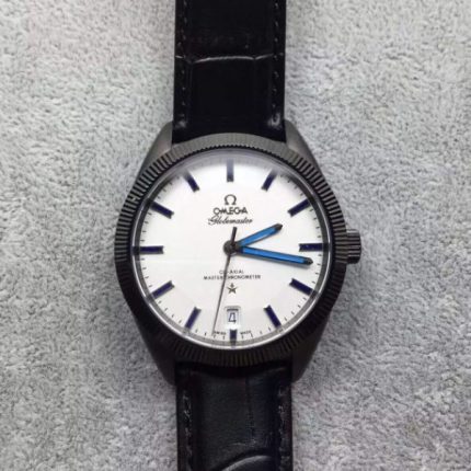 Replica Omega Globemaster Master DLC Blue Pointer White Dial Leather Strap A8900