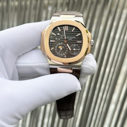 Patek Philippe Nautilus 5712 Demi Rose Plated Leather Strap Rep 11 Watch Factory GR 40mm