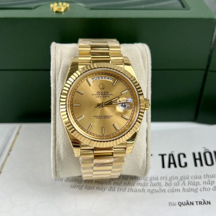 Rolex Replica 1:1 Watch Day-Date Gold Plated Fluted Bezel EW Factory 40mm