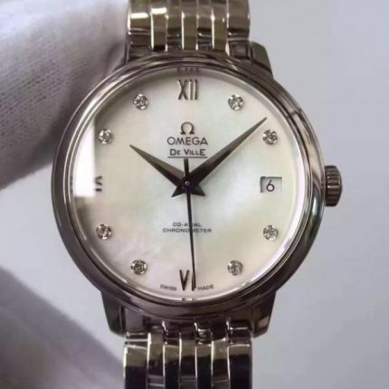 Replica Omega MKF De Ville 33mm Diamonds Markers White Dial SS Bracelet A2824