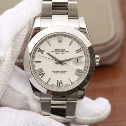 Replica Rolex DateJust 41mm 126300 Noob White Dial Roman Markers SS Bracelet A3235
