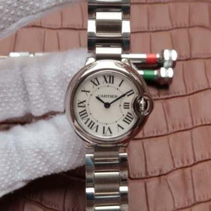 Replica Cartier Ballon Bleu Ladies 28mm SS White Dial SS Bracelet Ronda Quartz