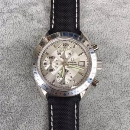 Replica Omega Speedmaster 3211 Silver Dial Black Nylon Strap A7750