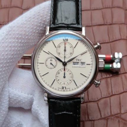 Replica IWC Portofino Chrono IW391001 White Dial Leather Strap