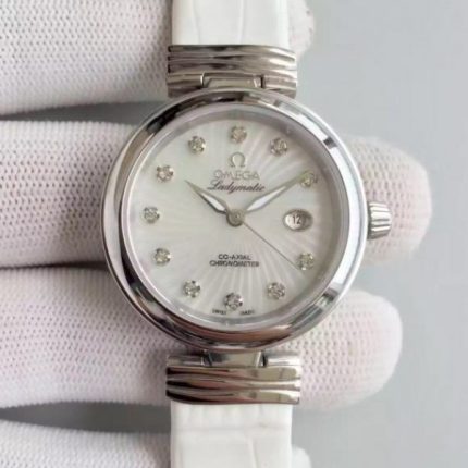 Replica Omega De Ville Lady SS White Dial Leather Strap A8520