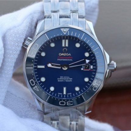 Replica Omega OMF Seamaster 300M Chronometer Blue Dial SS Bracelet A2824