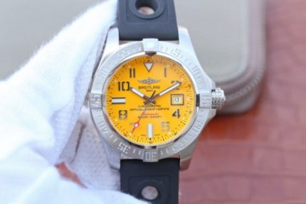 Replica Breitling Avenger II Seawolf SS GF Yellow Dial Black Rubber Strap A2824