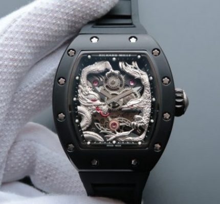 Replica Richard Mille RM057 Dragon Phoenix PVD SS Case Silver Dragon Dial Black Rubber Strap