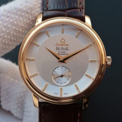 Replica Omega MKF De Ville 39mm RG Co-Axial White Dial Diamonds Markers Leather A2202