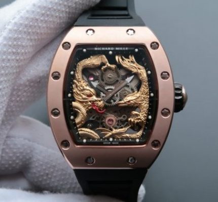 Replica Richard Mille RM057 Dragon Phoenix RG Case YG Dragon Dial Black Rubber Strap