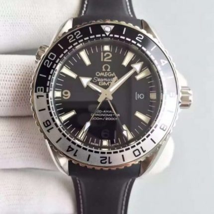 Replica Omega Planet Ocean 600M GMT Black/Silver Bezel Black Dial Rubber Strap A8906